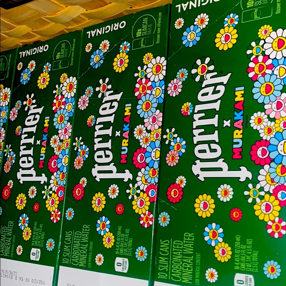Perrier x Murakami collab seltzer waters